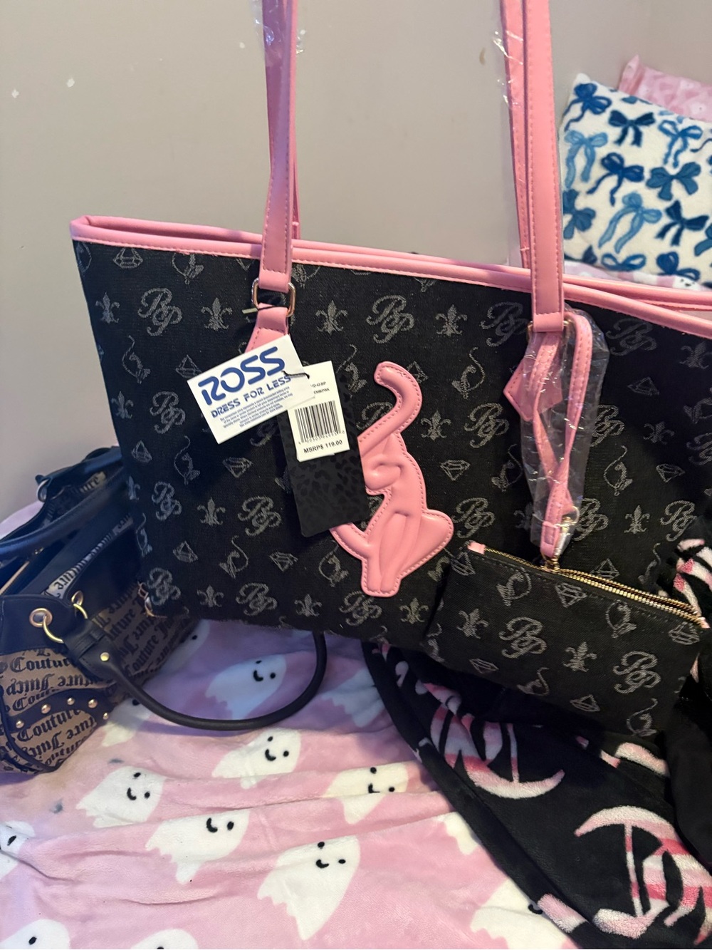 Baby Phat Black Tote with Pink Trim and Matching Wristlet